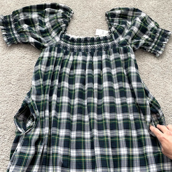 NWT American Eagle Outfitters Puff-Sleeve Plaid Smocked Babydoll Dress Tall - Picture 8 of 14